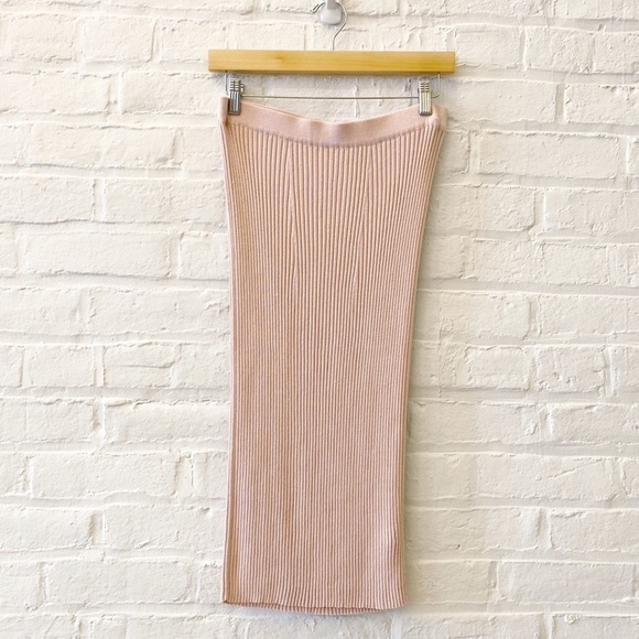Peruvian Connection || Rebelle Midi Skirt Ribbed Modal Pima Cotton Blush Pink M - Picture 1 of 7